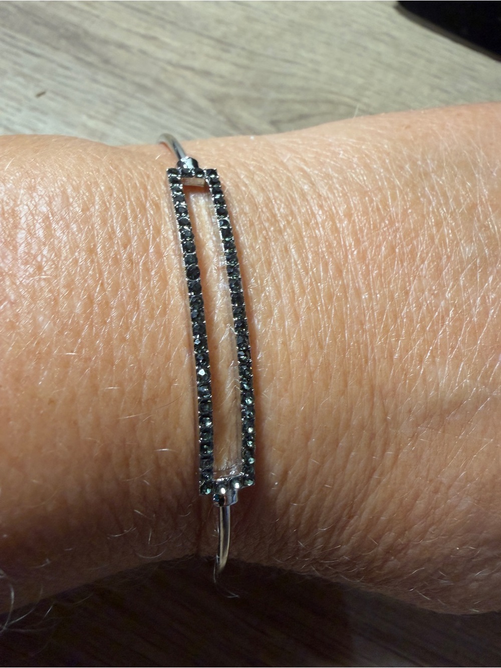 paparazzi Silver-Tone Bangle with Black Crystal Rectangle